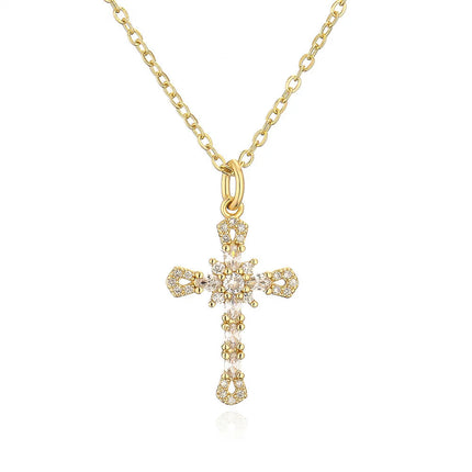 Fashion Female Cross Pendants Dropshipping Gold Color AAA CZ Stone Cross Pendant Necklace Jewelry For Men/Women Wholesale PlatiNum