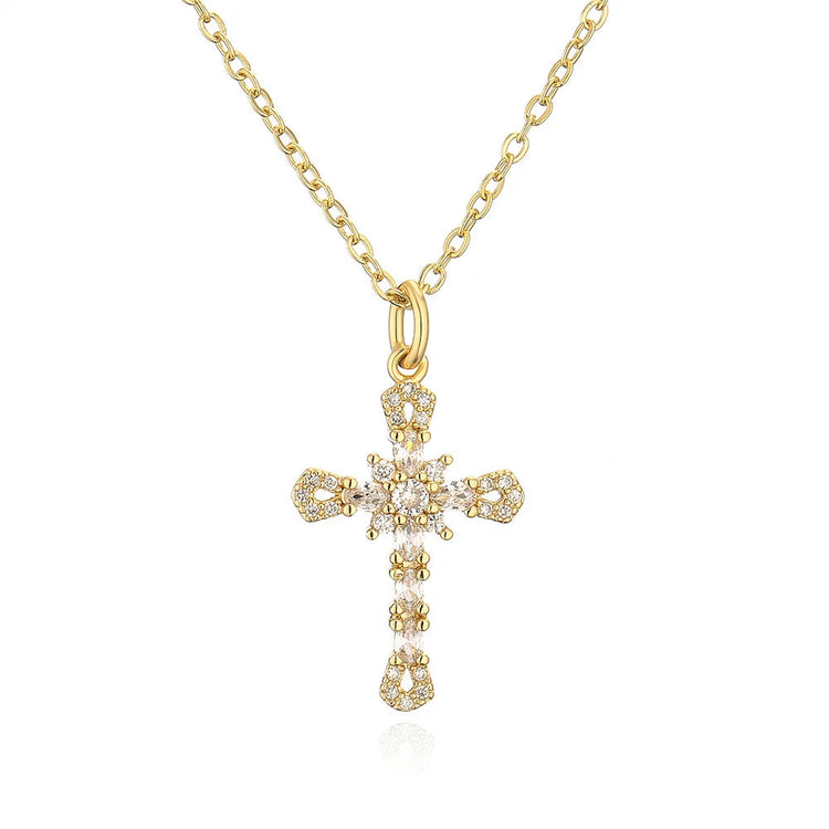 Fashion Female Cross Pendants Dropshipping Gold Color AAA CZ Stone Cross Pendant Necklace Jewelry For Men/Women Wholesale PlatiNum