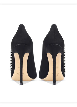 Scarpe da donna di lusso 2024 nuove pompe da donna in cristallo nero scamosciato scarpe a punta con strass tacchi alti moda Stiletto luxury Party Wo platinumshop