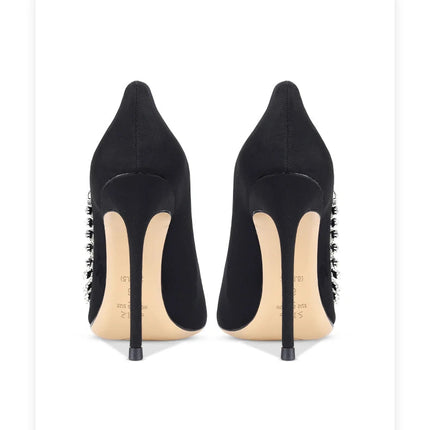 Scarpe da donna di lusso 2024 nuove pompe da donna in cristallo nero scamosciato scarpe a punta con strass tacchi alti moda Stiletto luxury Party Wo platinumshop
