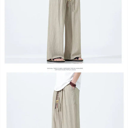 Pantaloni da Uomo a Gamba Dritta Estivi in Seta Ghiacciata, Pantaloni a Gamba Larga Freschi, Nuovi Arrivi di Tendenza, Traspiranti, Stile Cinese, Casual