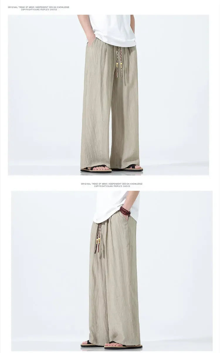 Pantaloni da Uomo a Gamba Dritta Estivi in Seta Ghiacciata, Pantaloni a Gamba Larga Freschi, Nuovi Arrivi di Tendenza, Traspiranti, Stile Cinese, Casual