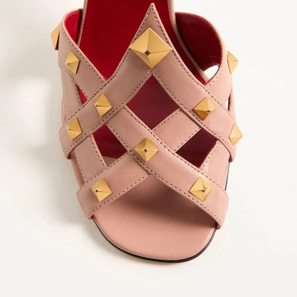 Sandali da donna con tacco alto e punta tonda, con rivetti e design a bocca di pesce, estivi 2026, alla moda, per feste, taglie forti platinumshop