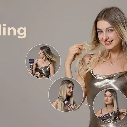 7‑In‑1 Multi‑Functional Hot Air Hair Styling Set,626-1- Curling Wand, Hair Dryer, Straightening Comb, Round Brush, Interchangeable Heads Household Salon Hair Care Styling Instrument
