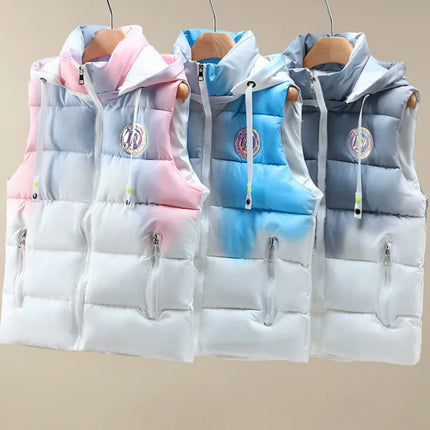 #3622 Tie Dye Hooded Sleeveless Jacket Women Zipper Sim Fit Warm Vest Waistcoat Female Outerwear Veste Unisex Autumn Winter 2024