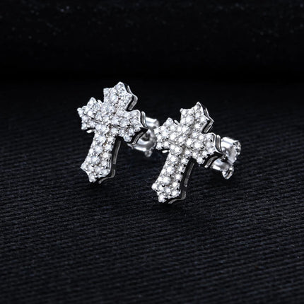 MossanRappr 0.78cttw Moissanite Iced out Croce Orecchini a bottone in argento sterling 925 D Colore Gioielli eleganti e alla moda per uomo platinumshop