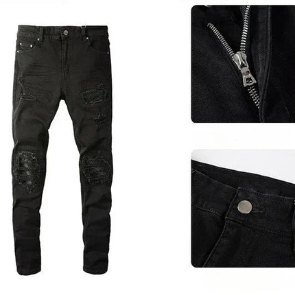 Skinny Hole Jeans for Men Vintage Pencil Pants Straight Ankle Length Trousers Washed Distressed Denims 2024 Autumn Streetwear PlatiNum