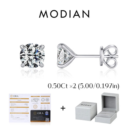 MODIAN 5 Sizes D Color Moissanite Earrings 925 Sterling Silver Sparkling Luxury Stud Earrings For Women Wedding Fine Jewelry PlatiNum