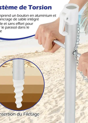 Ombrellone da Spiaggia Portatile 198cm con Protezione UV, Rivestimento Argentato, Perno Inclinabile, Ancoraggio per Sabbia, Palo in Alluminio, Pieghevole, Parasole da Giardino per Esterni