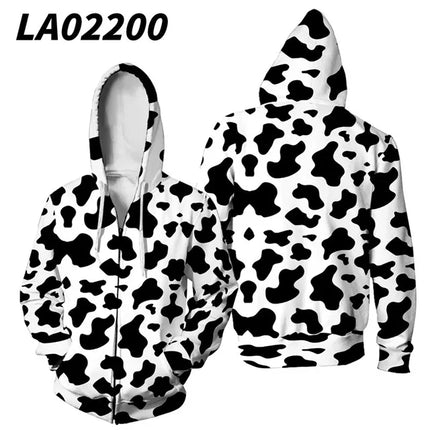Black White Cow Pattern Hoodie Hooded Sweatshirt Hoodie Cosplay Costume New Fleece Harajuku Jacket and Coat Men Women Clothing