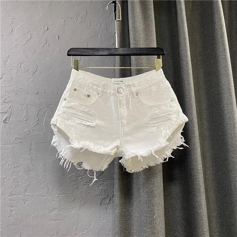 Nuovi Shorts Estivi da Donna 2026 in Denim Bianco, Stile A-Line Strappato a Gamba Larga, Hot Pants Casual alla Moda Streetwear per Ragazze