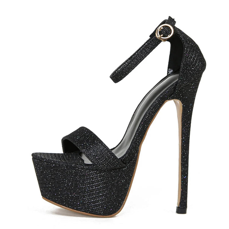 Liyke Model Catwalk Sequined Platform Sandals For Women Sexy Open Toe Party Nachtclub Stripper Heels Pole Dance Shoes Size 34-46 PlatiNum