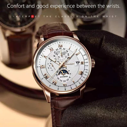 Orologio da uomo di lusso cronografo impermeabile modello fasi lunari orologio da polso da uomo luminoso in pelle orologi al quarzo da uomo orologio Casual platinumshop