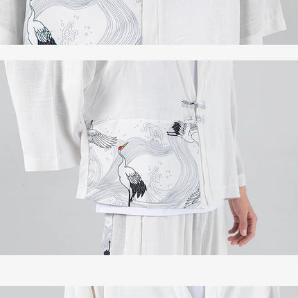 Camicia da uomo in cotone e lino samurai giapponese, camicie da uomo casual tradizionali retrò larghe, abbigliamento traspirante, confortevole ed elegante