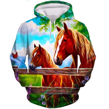 Fashion Horse Hoodies Animal 3D Print Men Women Autumn Casual Hooded Sweatshirts Oversized Harajuku Pullovers Man Tops Clothing