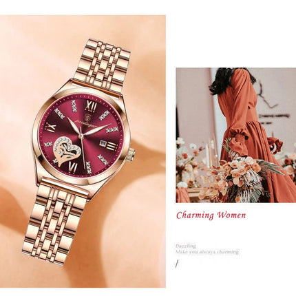 POEDAGAR Orologi di lusso da donna Orologio da donna impermeabile con data luminosa in acciaio inossidabile Orologio da polso da donna al quarzo alla moda elegante platinumshop