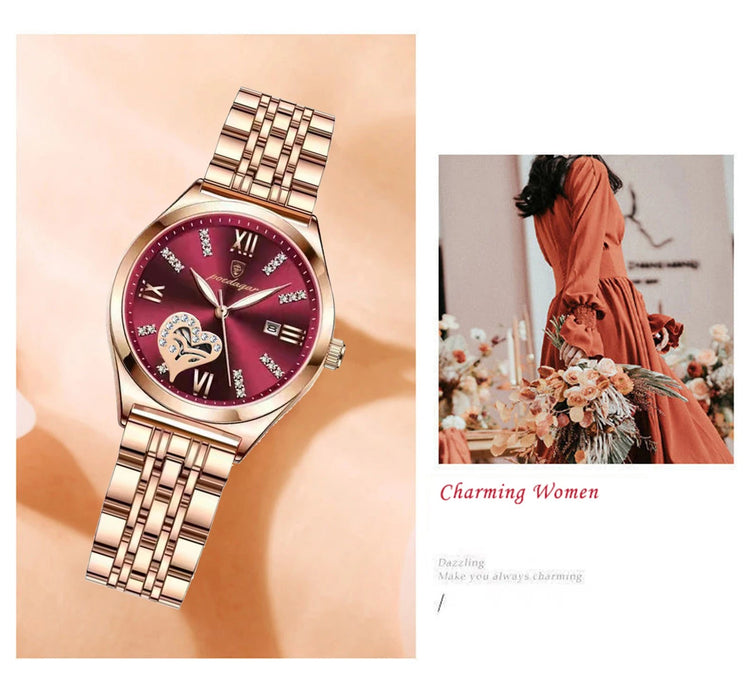 POEDAGAR Orologi di lusso da donna Orologio da donna impermeabile con data luminosa in acciaio inossidabile Orologio da polso da donna al quarzo alla moda elegante platinumshop