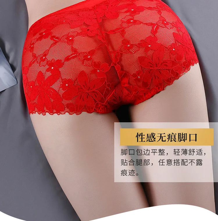 Transparent Lace Briefs Women Panties Girls Summer Underpants Plus Size Underwear Solid Color Sexy Lingerie XXL