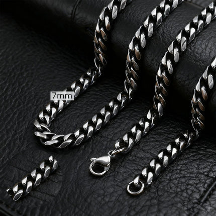 3-11MM Classic Cuban Chain Necklace for Men Women,Silver Black Gold Grey Color Stainless Steel Chains,Basic Punk Jewelry Gift PlatiNum