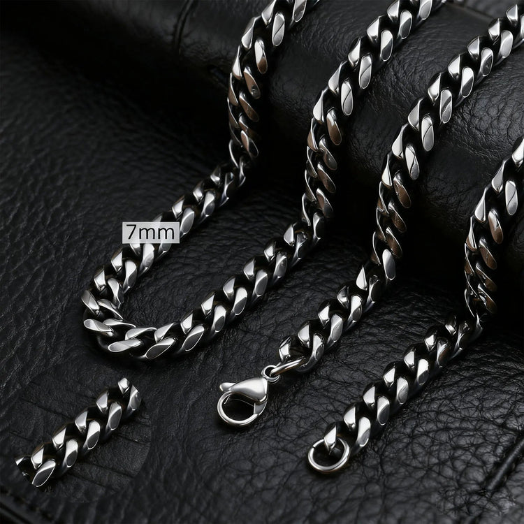 3-11MM Classic Cuban Chain Necklace for Men Women,Silver Black Gold Grey Color Stainless Steel Chains,Basic Punk Jewelry Gift PlatiNum