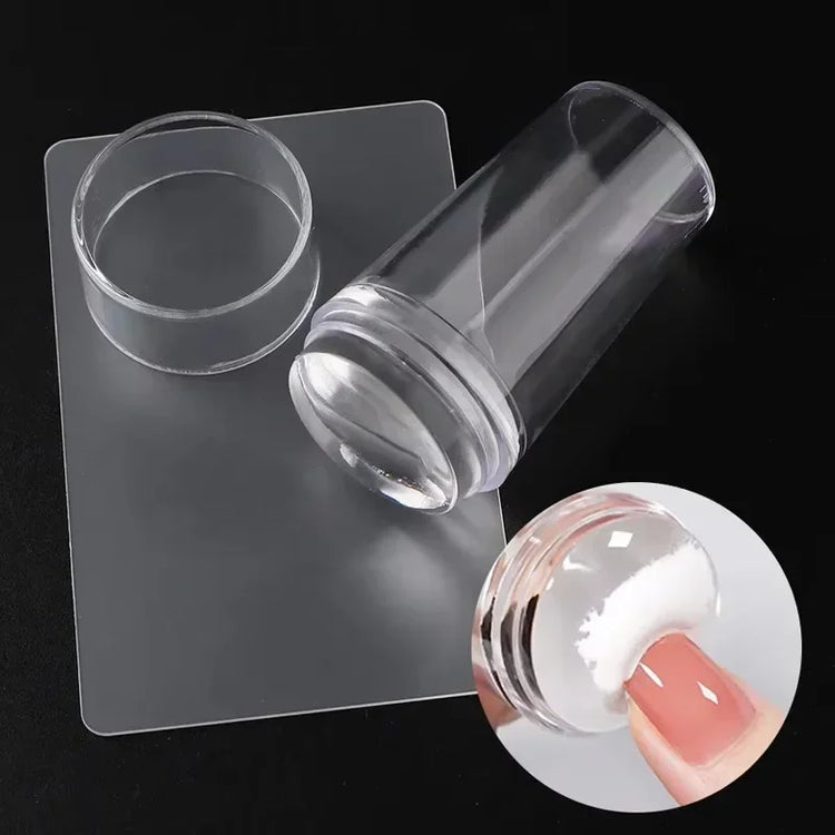 Transparent Nail Stamper with Scraper 2-Piece Set, Silicone Head Stamper for French Nail Printing, Nail Art Stamping Template, Nail Care Products