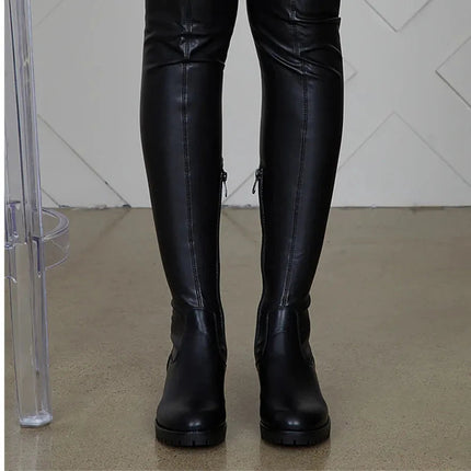 2025 Winter Over the Knee Women Boots European Platform Zipper Ladies Shoes Comfort Square High Heels Elastic Leather Long Boots PlatiNum