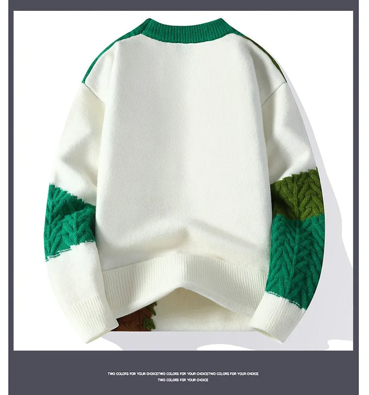 Thorn Style Spliced Knitted Sweater 2025 Fashionable High Street Autumn Winter Warm Men's Top Hip-hop Streetwear Fishing Sports