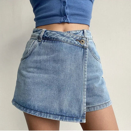 2025 Summer New Light-colored Slim Culottes High-waisted A-line Denim Shorts Casual Simple Non-elastic Women's Three-point Pants PlatiNum