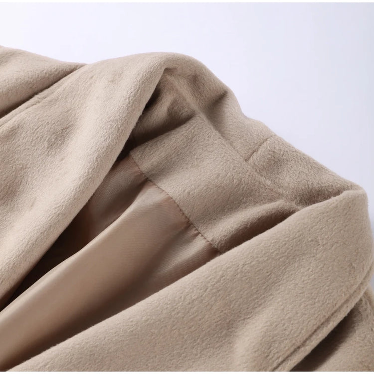 Elegant Women's Lace Up Woolen Coats Solid Full Sleeve Turn-down Collar Loose Lady Coats 2026 Autumn Winter Female Streetwear