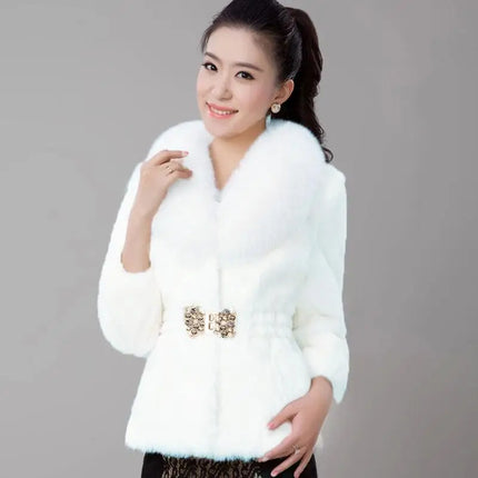Oversize Women's Winter Plush Coat Female Thick Fur Warm Jackets 2024 New V-neck Faux Fur Collar Clothes Comfort Furry Coats