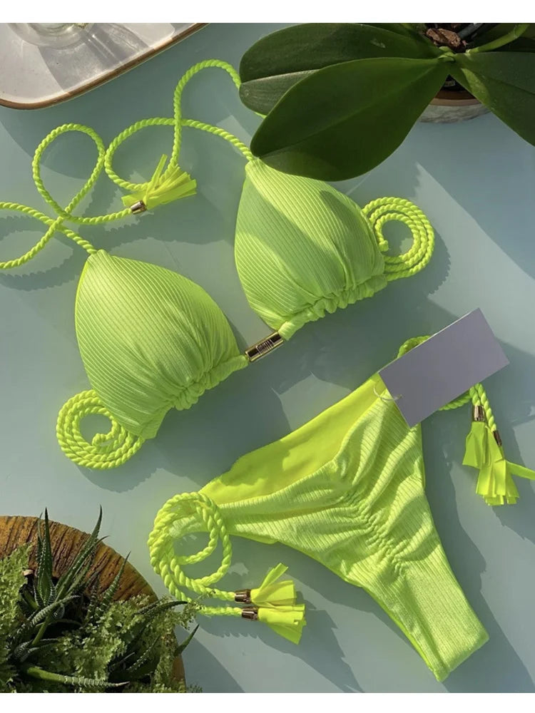 Nuovo Bikini da Donna Multicolore con Triangolo e Laccetti sulla Schiena platinumshop