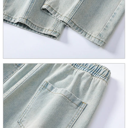 Jeans strappati estivi da uomo Gamba dritta ampia Retro da uomo Disegna corda Porta Pantaloni casual tutto-fiammifero di marca di moda