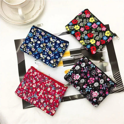 Students Canvas Flower Coin Bags Purse Square Zipper Small Storage Bags Clutch Pouch Keys Earphone ID Credit Card Holder Bags PlatiNum
