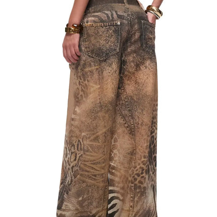 Jeans Larghi da Donna Stile Retrò Americano Y2K 2026 con Stampa Leopardata 3D, Pantaloni a Gamba Larga Vestibilità Comoda