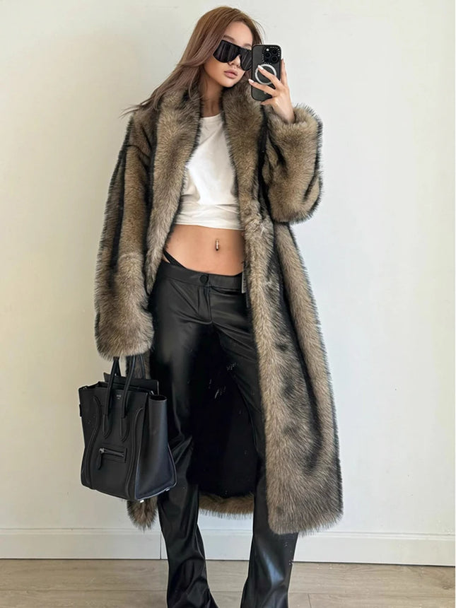 ZADORIN 2025 Oversized Long Plush Gradient Fur Coats Woman Lapel Fluffy Faux Fur Jacket Winter Coat Woman New in Coats & Jackets