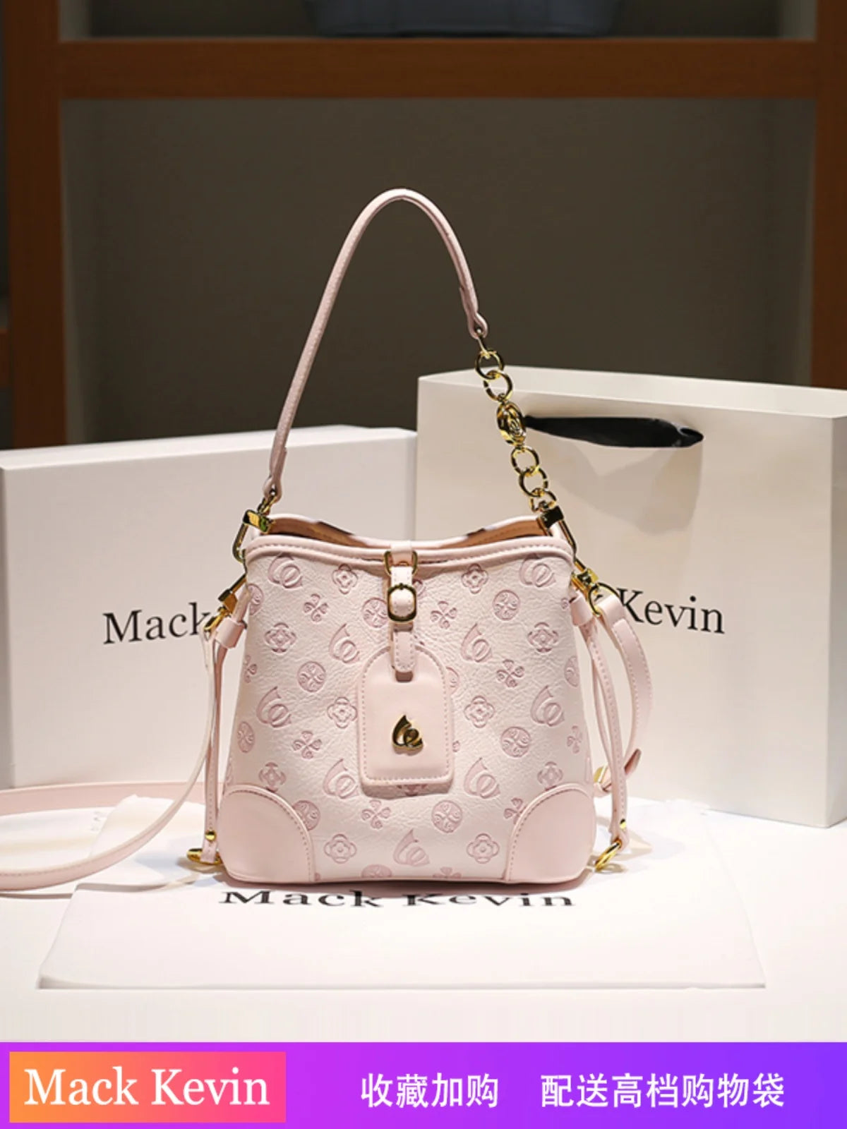 2024 borsa a secchiello portatile in pelle dolce e di lusso con stampa floreale delicata e sciarpe bella borsa a tracolla da donna