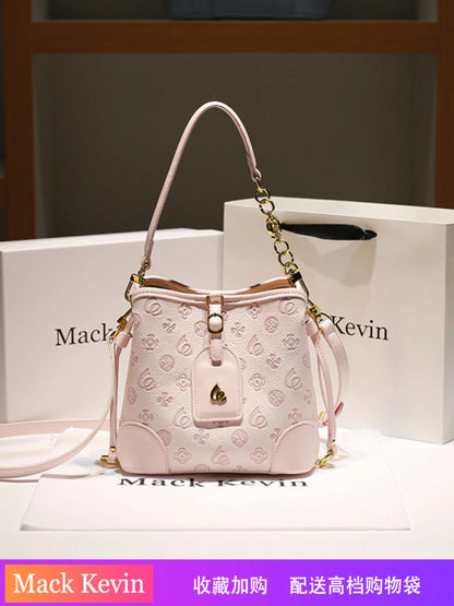 2024 borsa a secchiello portatile in pelle dolce e di lusso con stampa floreale delicata e sciarpe bella borsa a tracolla da donna