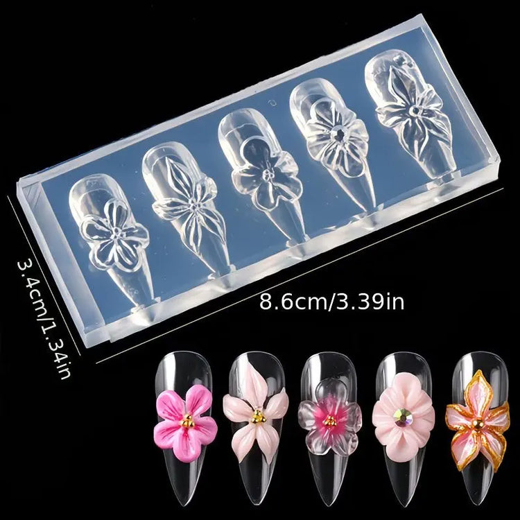 3D Flower Silicone Nail Mold Lily & Hibiscus Petals Carving Template Gel Polish Stencils for Spring Summer Manicure Decor 2027