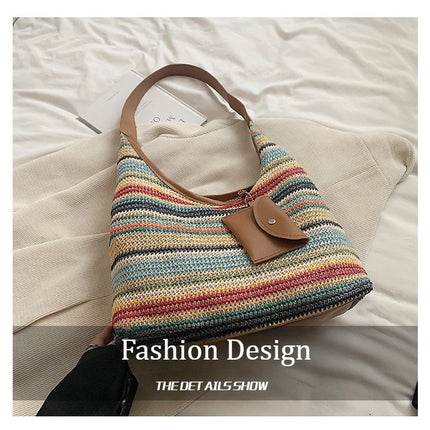 Hand-Woven Large Capacity Tote Bag for Women, Fashionable Commuter Bag, INS Style, Beach Bag for Daily Travel