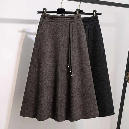 Thicken Woolen Skirt For Women Autumn Winter High Waist Loose A-Line Skirts Elegant Office Lady Mid-length Skirt PlatiNum