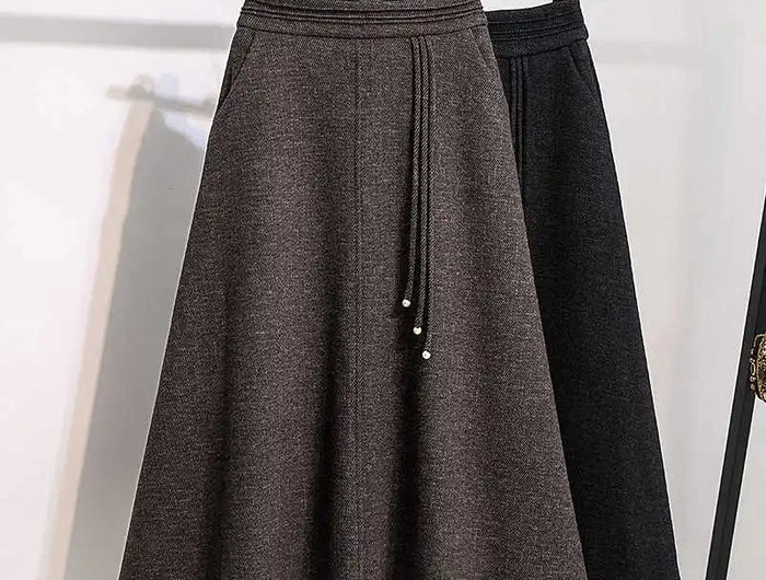 Thicken Woolen Skirt For Women Autumn Winter High Waist Loose A-Line Skirts Elegant Office Lady Mid-length Skirt PlatiNum