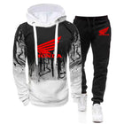 Honda Logo Print 2025 New Men Casual Spring Autumn Gradient Color Sportwear Hoodie + Sweatpant Harajuku Tracksuits PlatiNum