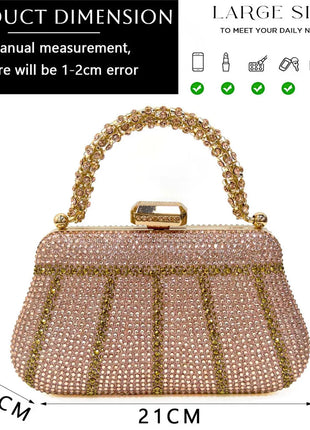Popular In Nigeria Exquisite Evening Bags With Diamond Design Fashion Handle Clutch Rhinestone Embellished Long Chain Bag PlatiNum
