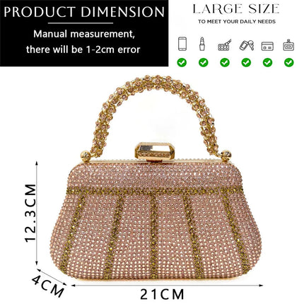 Popular In Nigeria Exquisite Evening Bags With Diamond Design Fashion Handle Clutch Rhinestone Embellished Long Chain Bag PlatiNum