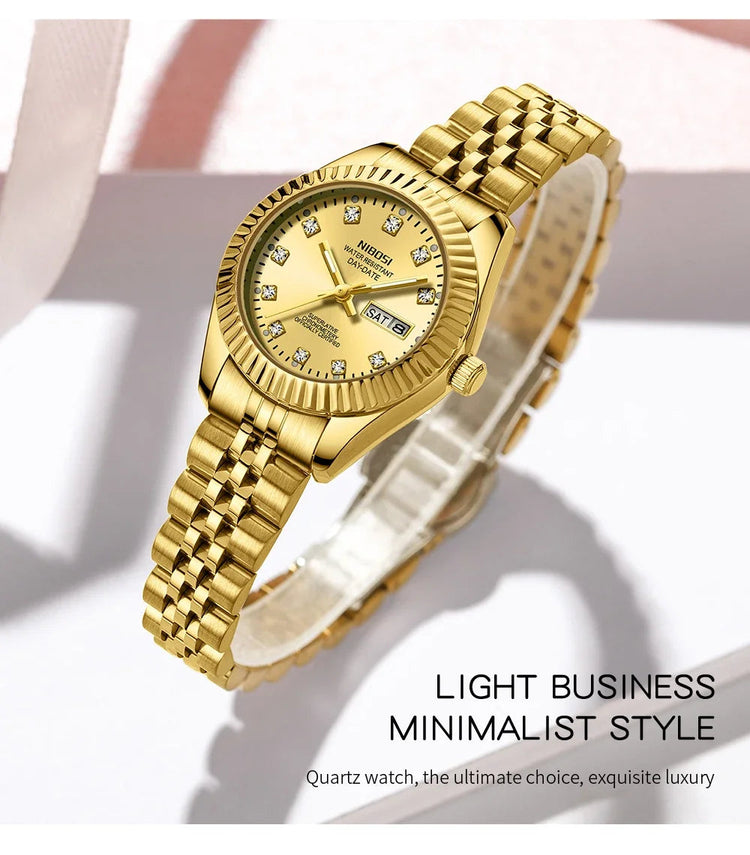 NIBOSI Orologi da donna con diamanti Orologio da donna casual di moda di lusso delle migliori marche Orologio da donna con data settimanale automatica impermeabile Reloj platinumshop