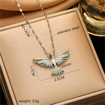 Trendy Phoenix Stainless Steel Cubic Zirconia Necklaces For Women Men Gold Color Metal Crystal Necklace Party Everyday Jewelry PlatiNum