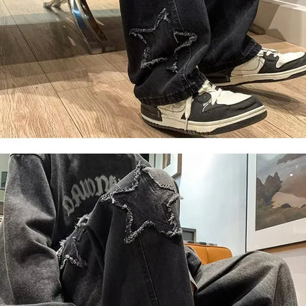 Jeans da Uomo Stile Hip-Hop Americano Taglia Asiatica, Pantaloni Larghi a Gamba Dritta di Tendenza Streetwear