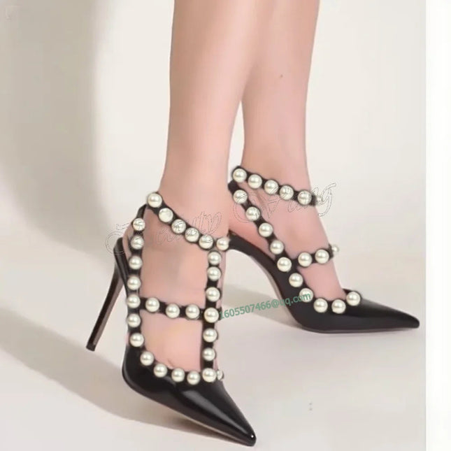 Décolleté con rivetti tacco tagliato scarpe di lusso rosa chiaro per donna fibbia alla caviglia tacchi a spillo solidi scarpe con tacco alto Party 2023 Zapatillas Mujer platinumshop