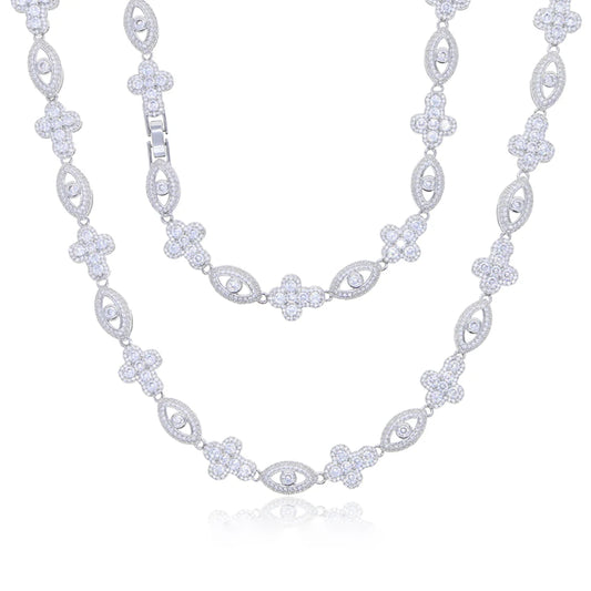 2025 Nuova collana con croce per occhi ghiacciata color argento bling con zirconi cubici catena da tennis per uomo donna gioielli Hip Hop