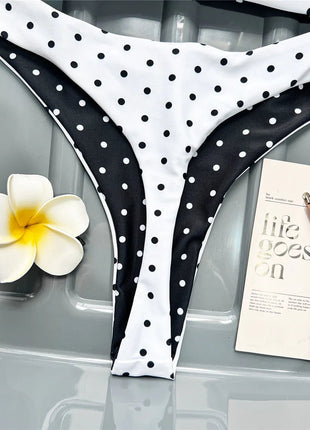 XS - L Nuovo Bikini Micro Thong a Pois da Donna, Costume da Bagno Due Pezzi, Set Bikini V7854 PlatiNum